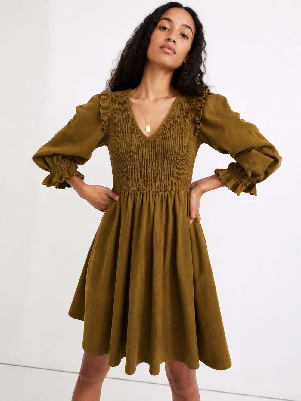 Madewell Smocked Mini Dress – XL – NWT – Olive Green – $118 Retail